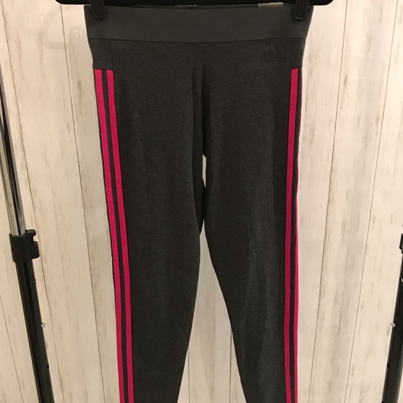 adidas Pants - Adidas Normal Length Gray with Pink Stripes Tights